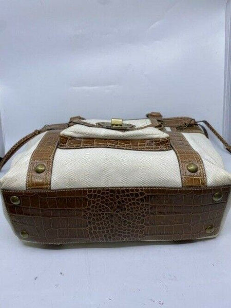 coach bag xl w w croc embossed leather trim brown white canvas tote
