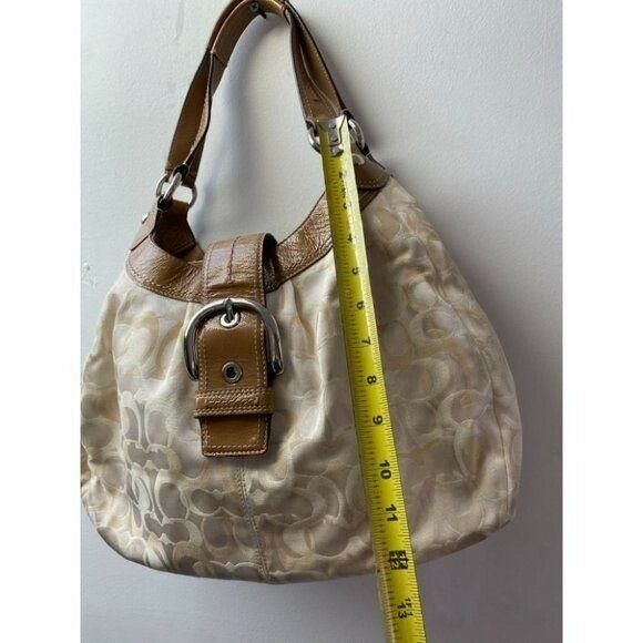 COACH Large White Tan Jacquard Fabric Tote Bag