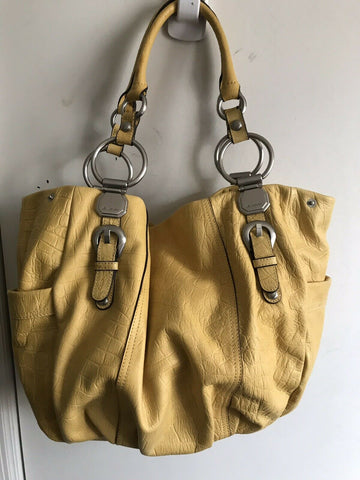 B Makowsky XLarge Yellow Leather Handbag With Silver O Ring Detail