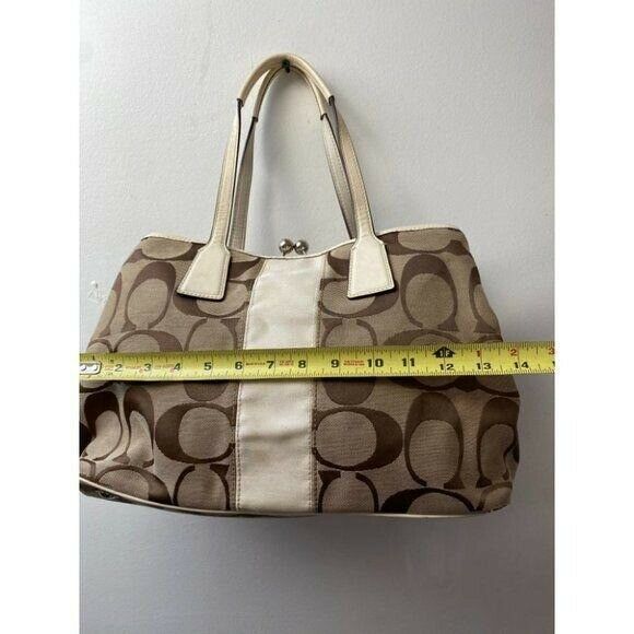 COACH Large Tan Brown Jacquard Fabric Tote Bag