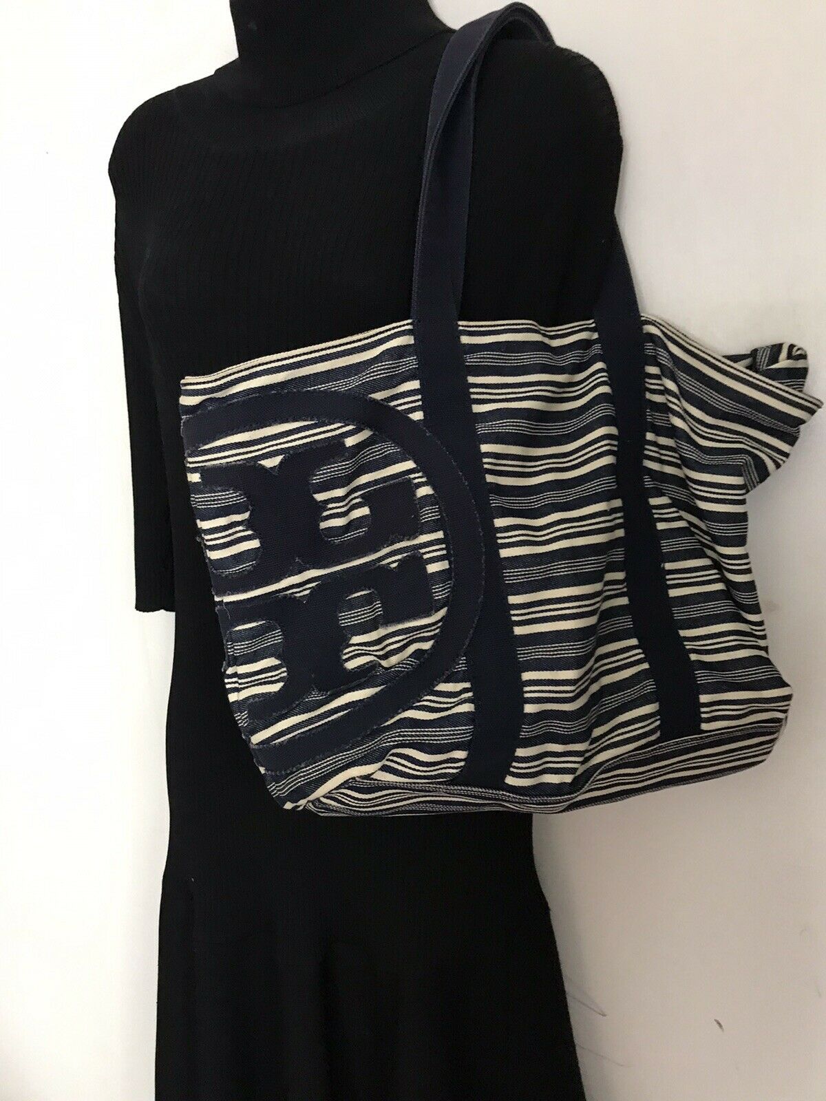 TORY BURCH Fabric striped tote bag