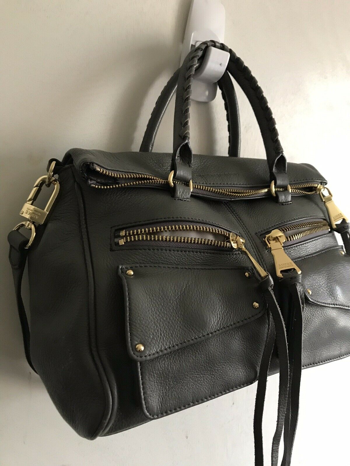 Aimee Kestenberg Medium Slate Leather Handbag With Gold Accents