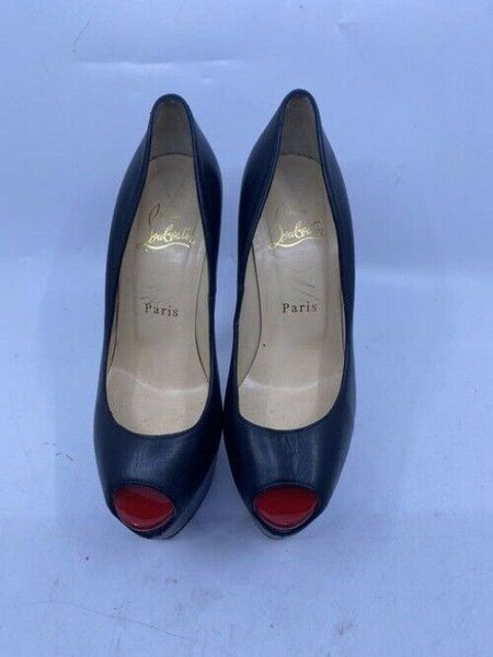 Christian Louboutin Black Lady Peep Leather Heels In Pumps Size Us