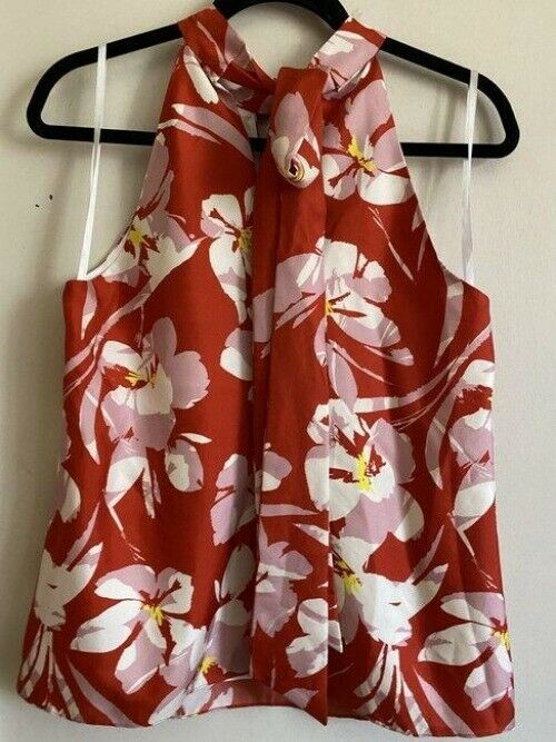 Milly red white new floral print spaghetti strap small tank topcami