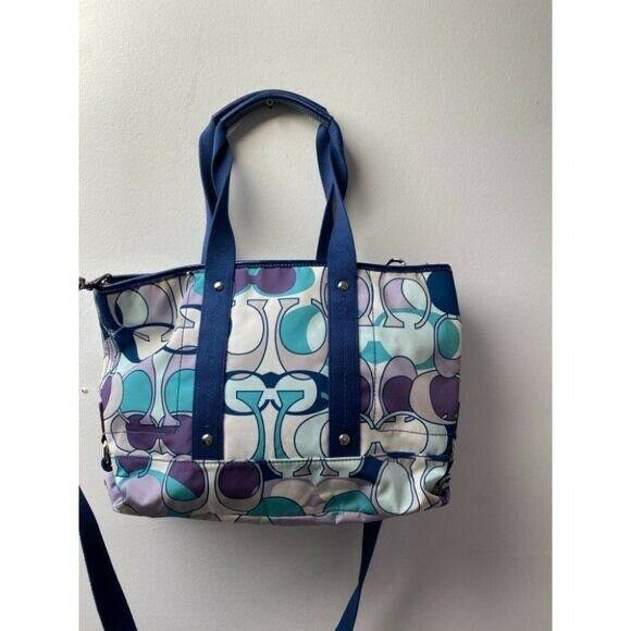 COACH Large Blue White Purple Jacquard Fabric Tote Bag