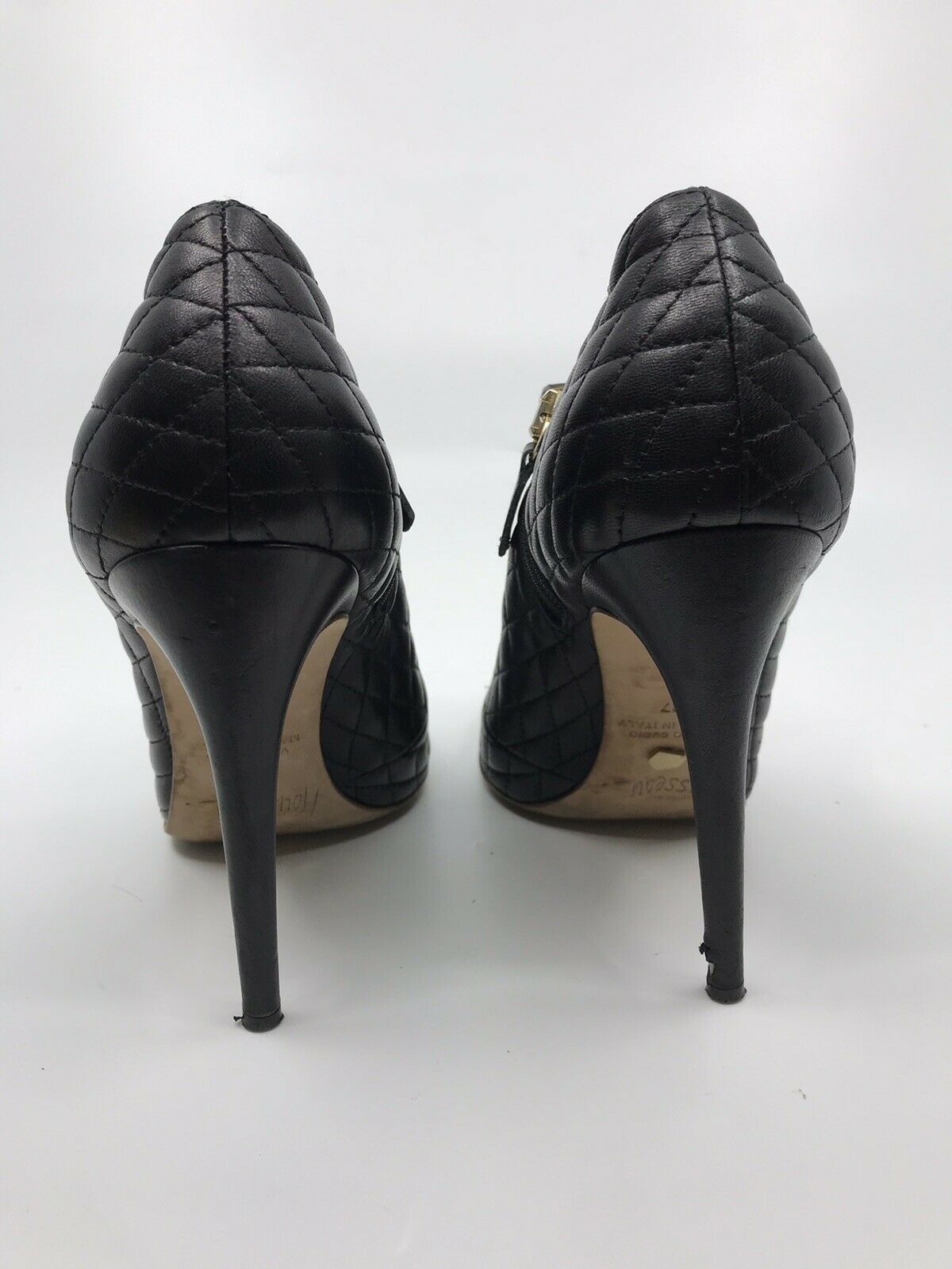 JEROME C ROUSSEAU Black Leather Quilted High Heel Boots 37