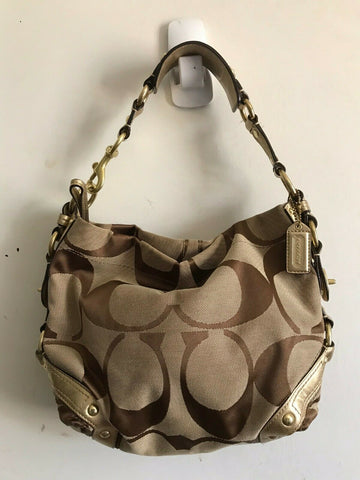 Coach Brown/ Khaki Signature Jacquard Fabric Handbag