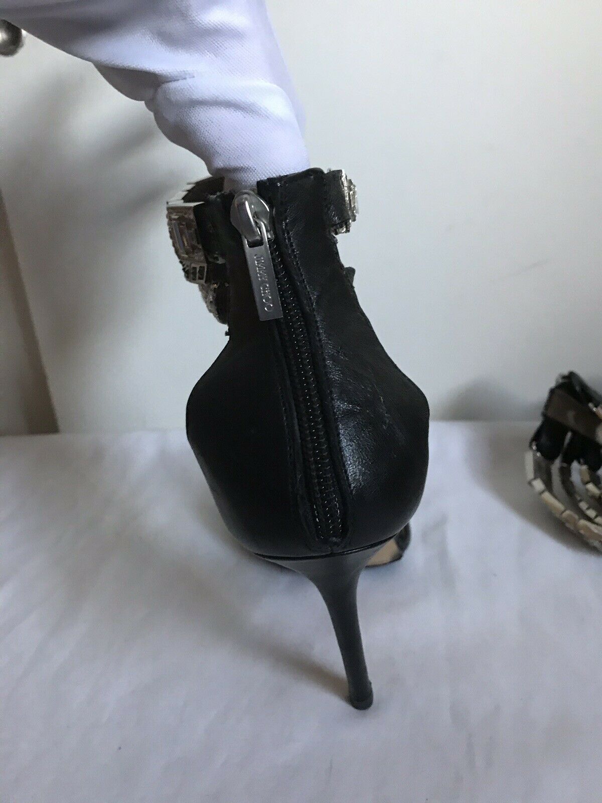 $1,200 JIMMY CHOO Triple Jewel Strap High Heels Sz 38