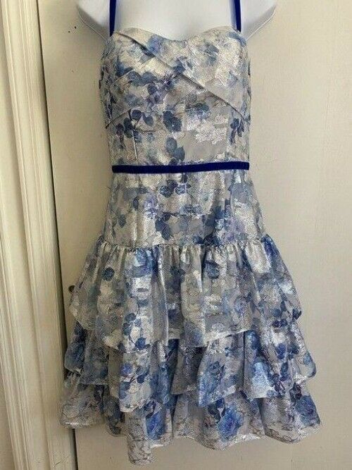marchesa blue white nwot notte blue short formal dress