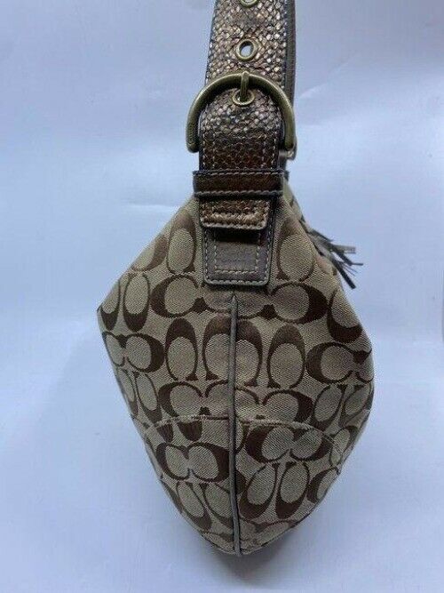 coach mini bag brown beige fabric tote