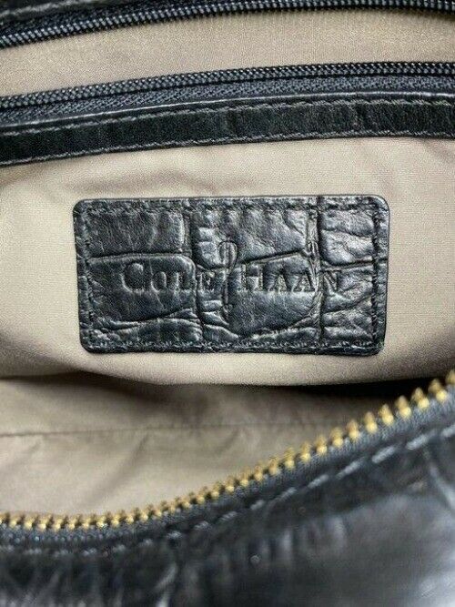 cole haan croc embossed handbag black leather tote