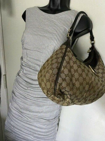 Gucci tote all over logo beige brown jacquard fabric hobo bag