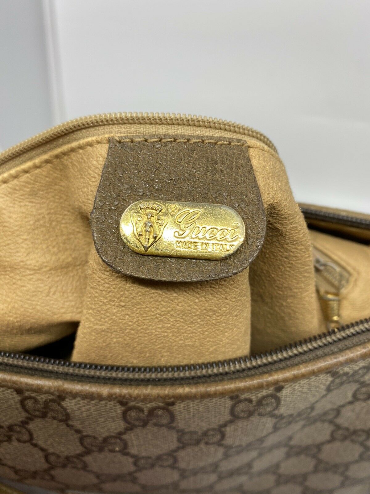 GUCCI Vintage Brown Coated Canvas/ Leather Shoulder Bag