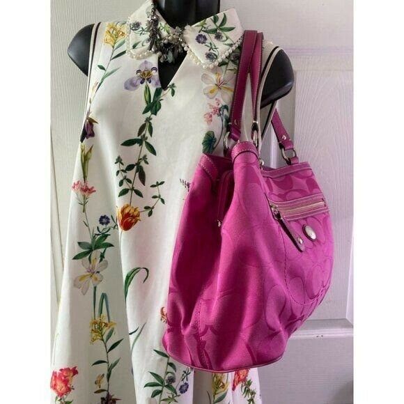 COACH Large Pink Jacquard Fabric Tote Bag