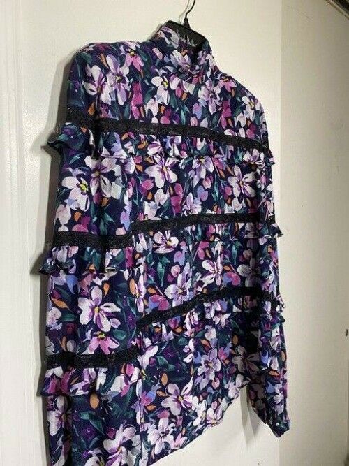 nicole miller multicolor new ls floral msrp sample small blouse