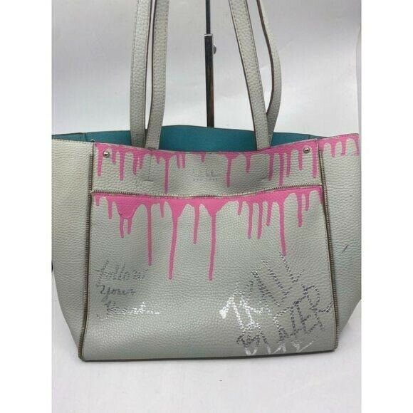 hicole hiller Leather Handbag Graffiti Gray Pink