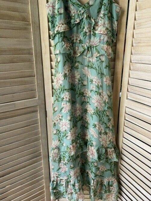 nicole miller green pink floral msrp long casual maxi dress