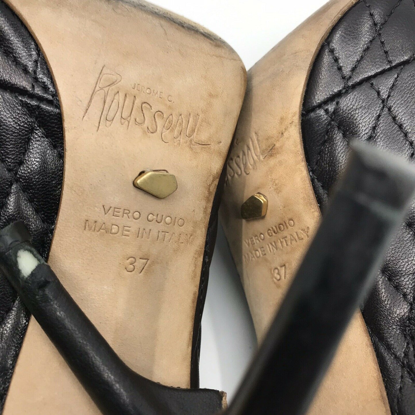 JEROME C ROUSSEAU Black Leather Quilted High Heel Boots 37