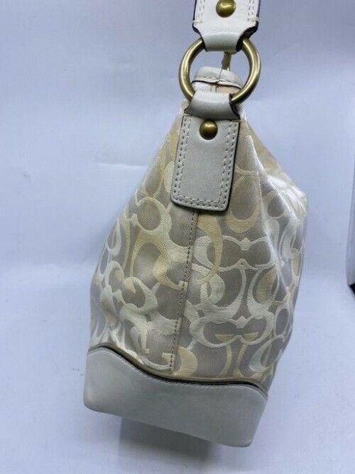 Coach Medium Tote Msrp Beige Silver Jacquard Fabric Shoulder Bag