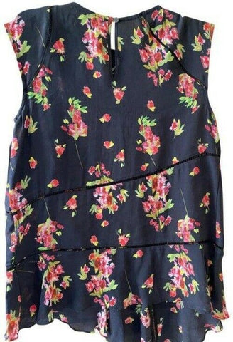 Nicole Miller black pink green floral msrp small blouse