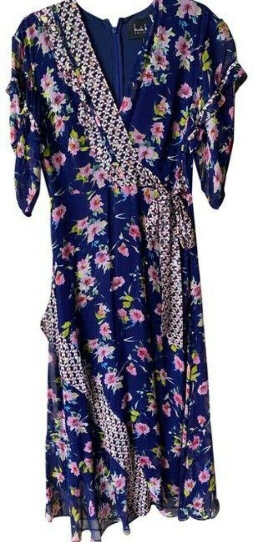 nicole miller blue pink floral msrp long casual maxi dress