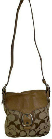 coach beige brown jacquard fabric cross body bag