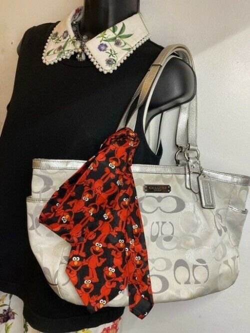 coach bag w w add on sesame street beige silver gray fabric tote