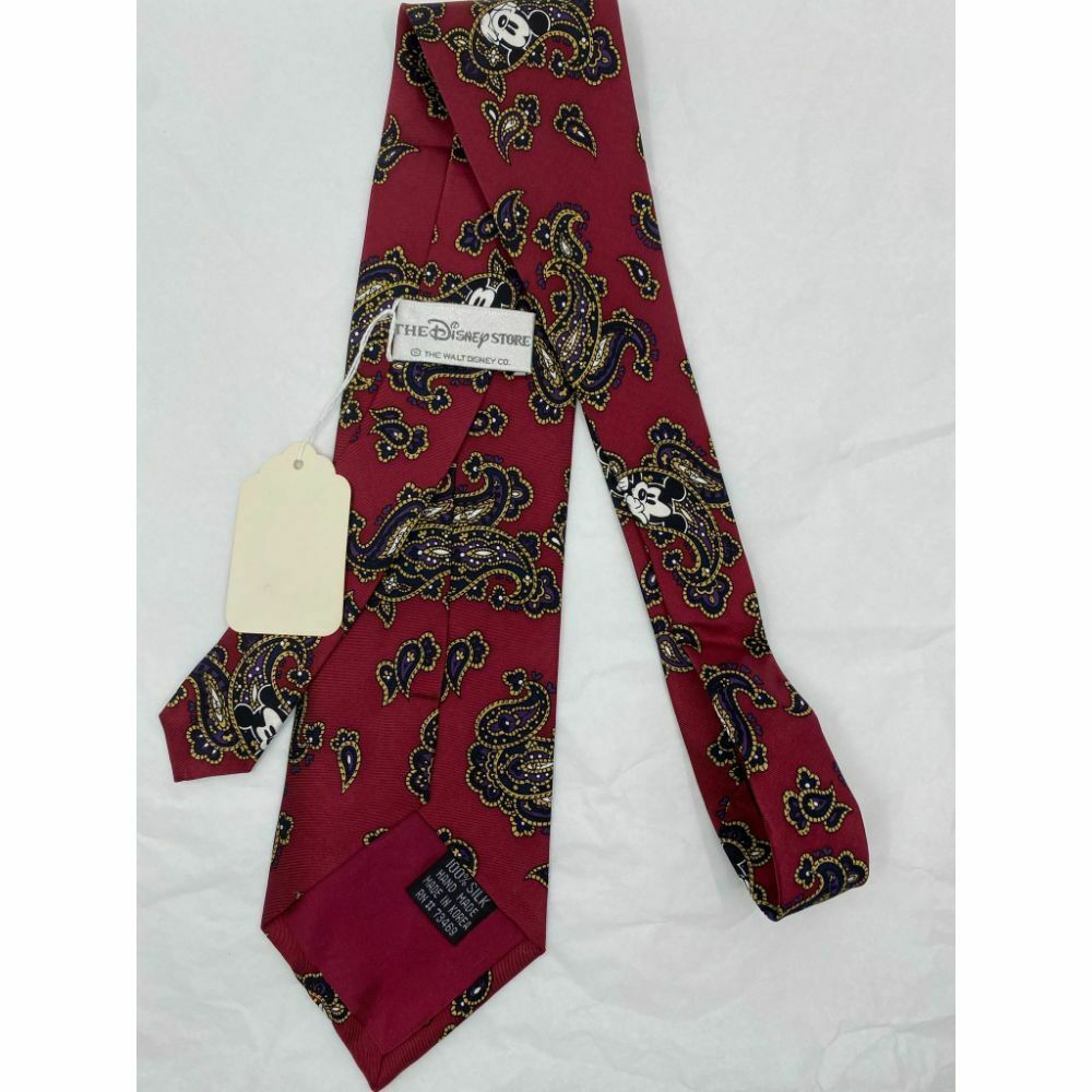 MICKEY MOUSE Disney Neck Tie Red Black Hand Made 100% Silk