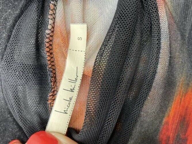 nicole miller gray red new mesh ls blouse