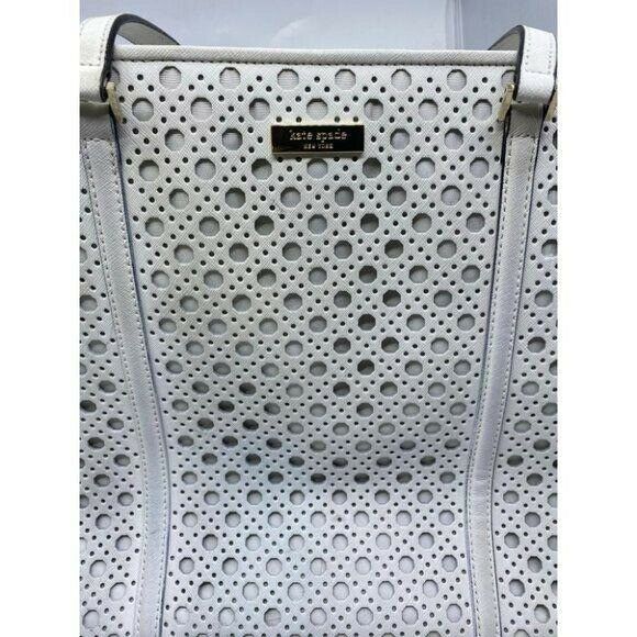 KATE SPADE XL White Leather Laser Cut Tote Bag