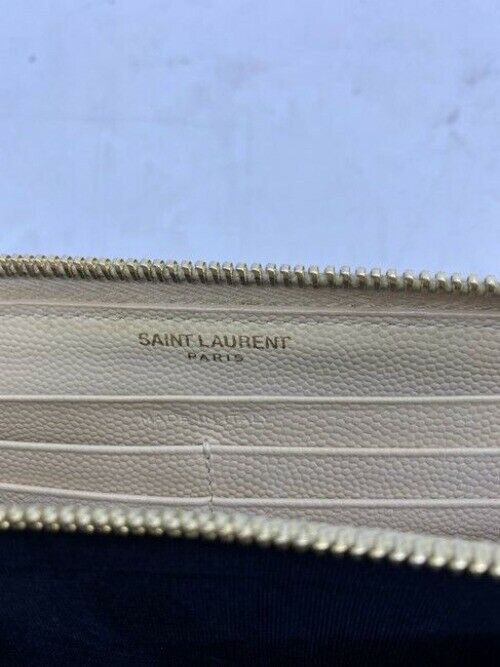 Saint Laurent Beige Monogram Zip Around Wallet