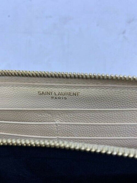 Saint Laurent Beige Monogram Zip Around Wallet