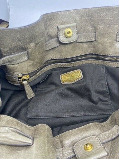 Miu Miu Tote Alluminio Vitello Peggy Bow Tan Leather Shoulder Bag