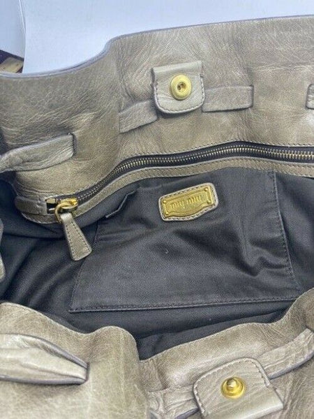 Miu Miu Tote Alluminio Vitello Peggy Bow Tan Leather Shoulder Bag