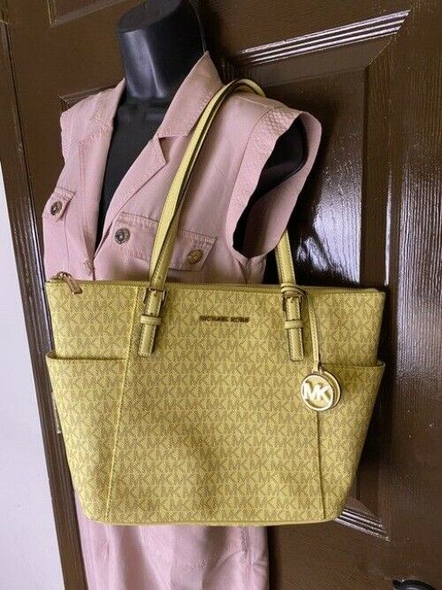 Michael Kors East West New Jet Set Top Zip Tote Buttercup Saffiano Leather Shoul