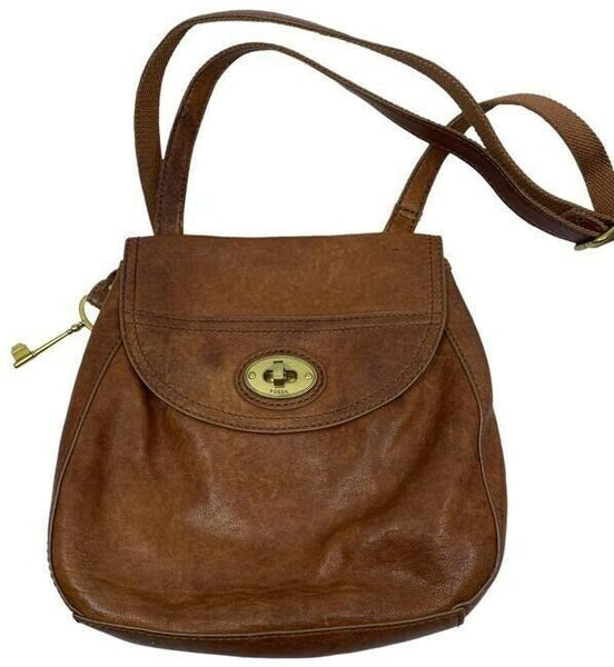 Fossil brown leather shoulder bag