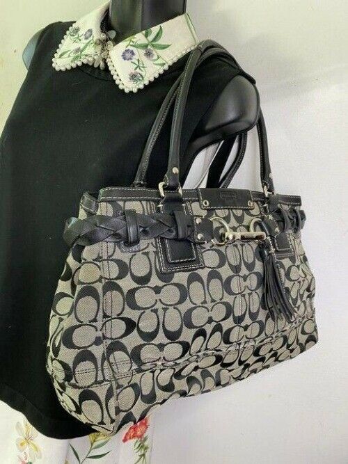 coach bag cream black fabric tote