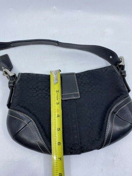 coach medium material black gray fabric shoulder bag