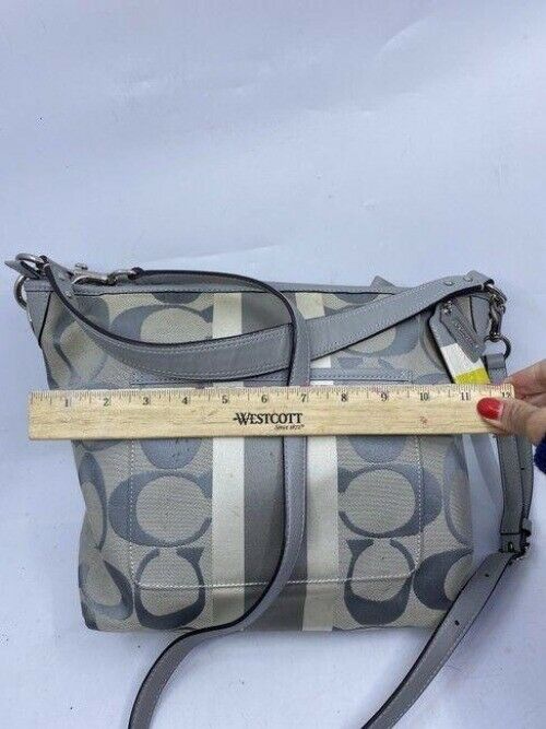coach medium size gray jacquard fabric cross body bag