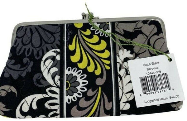 vera bradley black white yellow quilted fabric cosmetic bag