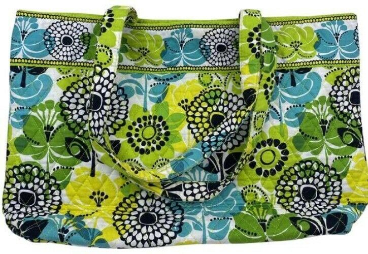 vera bradley bag quilted black green white fabric tote
