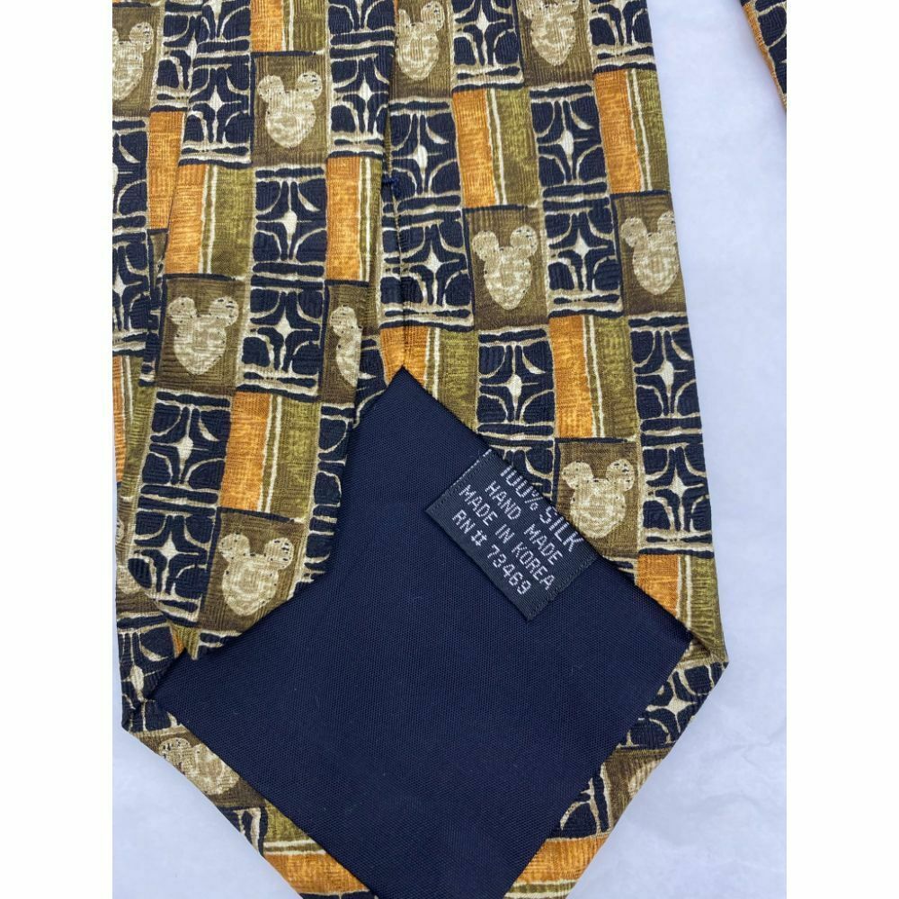MICKEY MOUSE Disney Neck Tie Black Green Orange Hand Made 100% Silk