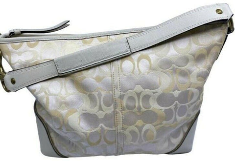 Coach Medium Tote Msrp Beige Silver Jacquard Fabric Shoulder Bag