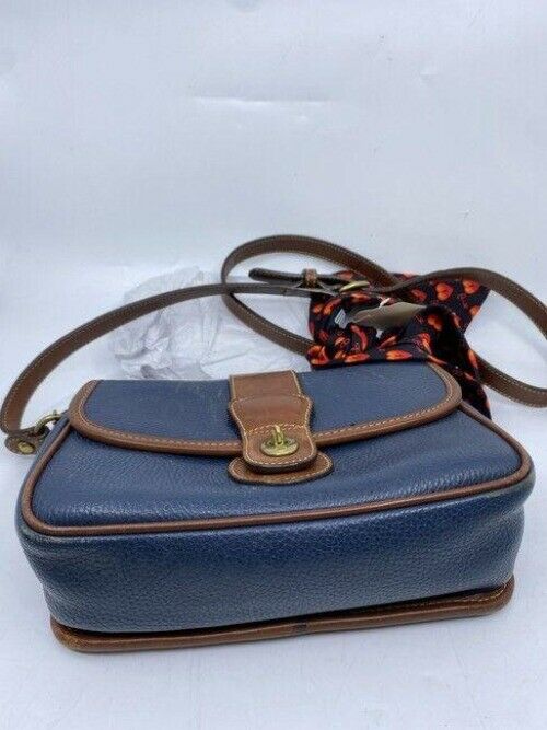 coach vintage w heart padlock silk tie navy leather cross body bag