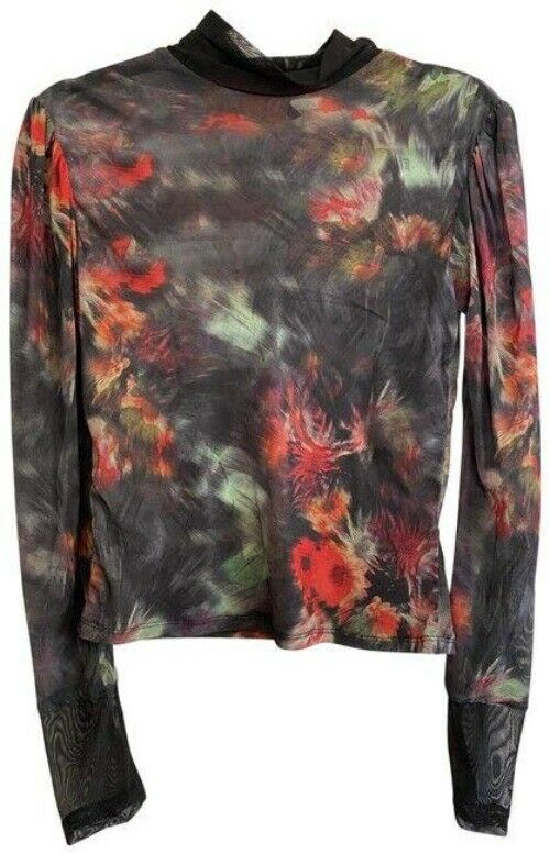 nicole miller gray red new mesh ls blouse