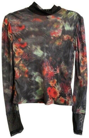 nicole miller gray red new mesh ls blouse