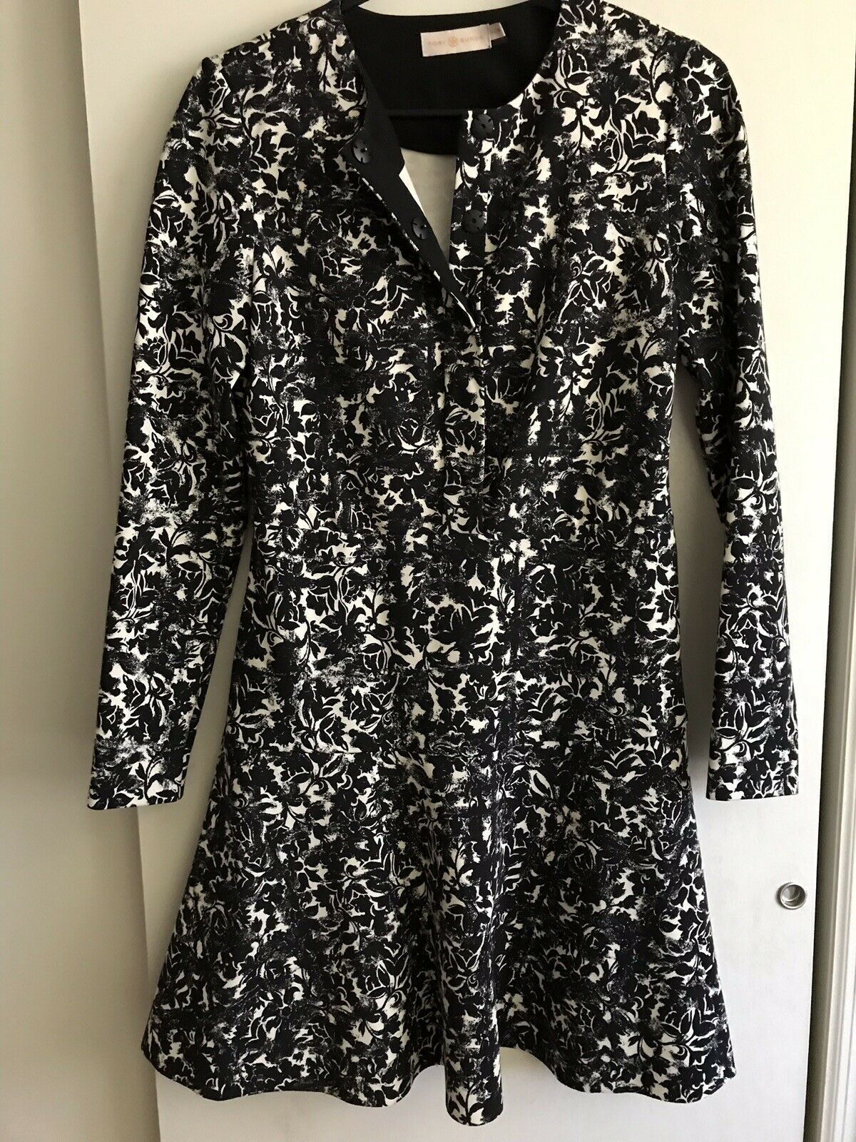 TORY BURCH Black/ White LS Floral Dress XS