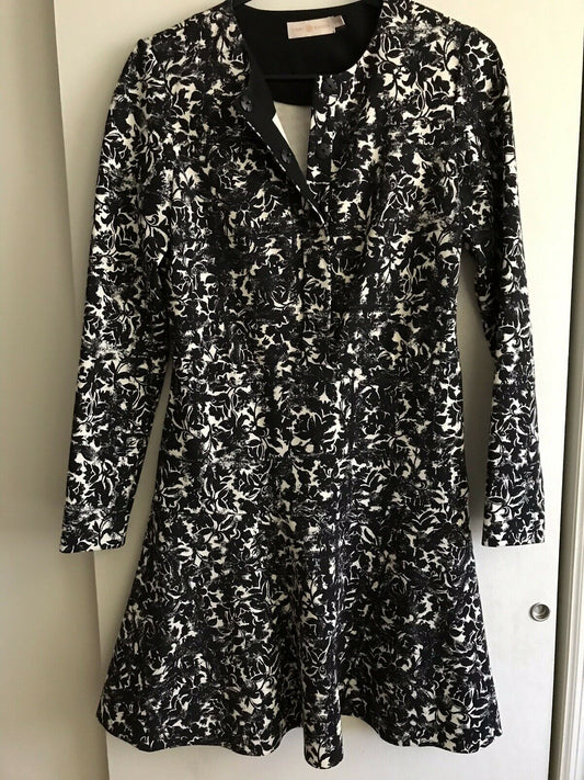 TORY BURCH Black/ White LS Floral Dress XS