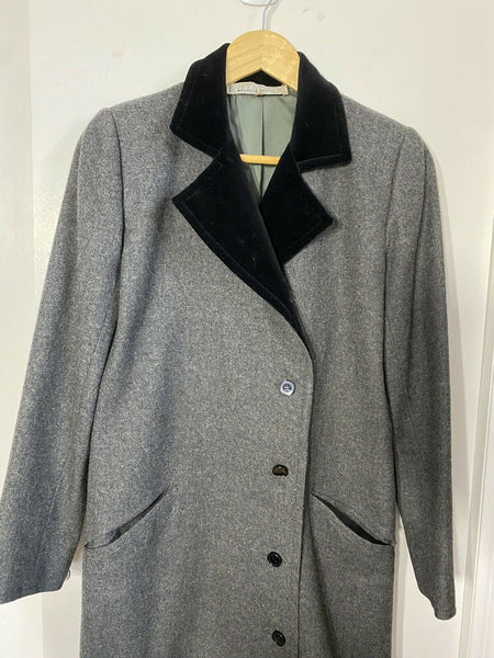 GIVENCHY Vintage Grey  Wool Coat W/  Velvet trim  Small