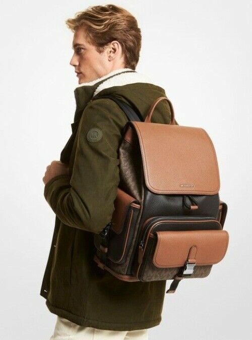 Michael Kors Hudson Logo And Utility Rucksack Crimson Leather Backpack